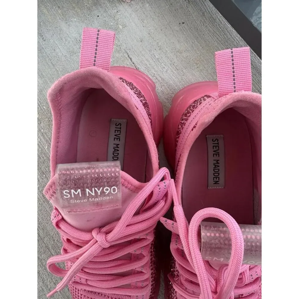 Steve Madden Maxima Pink Rhinestone Sneakers Women’s 7M SM NY90‎ Chunky Sole...